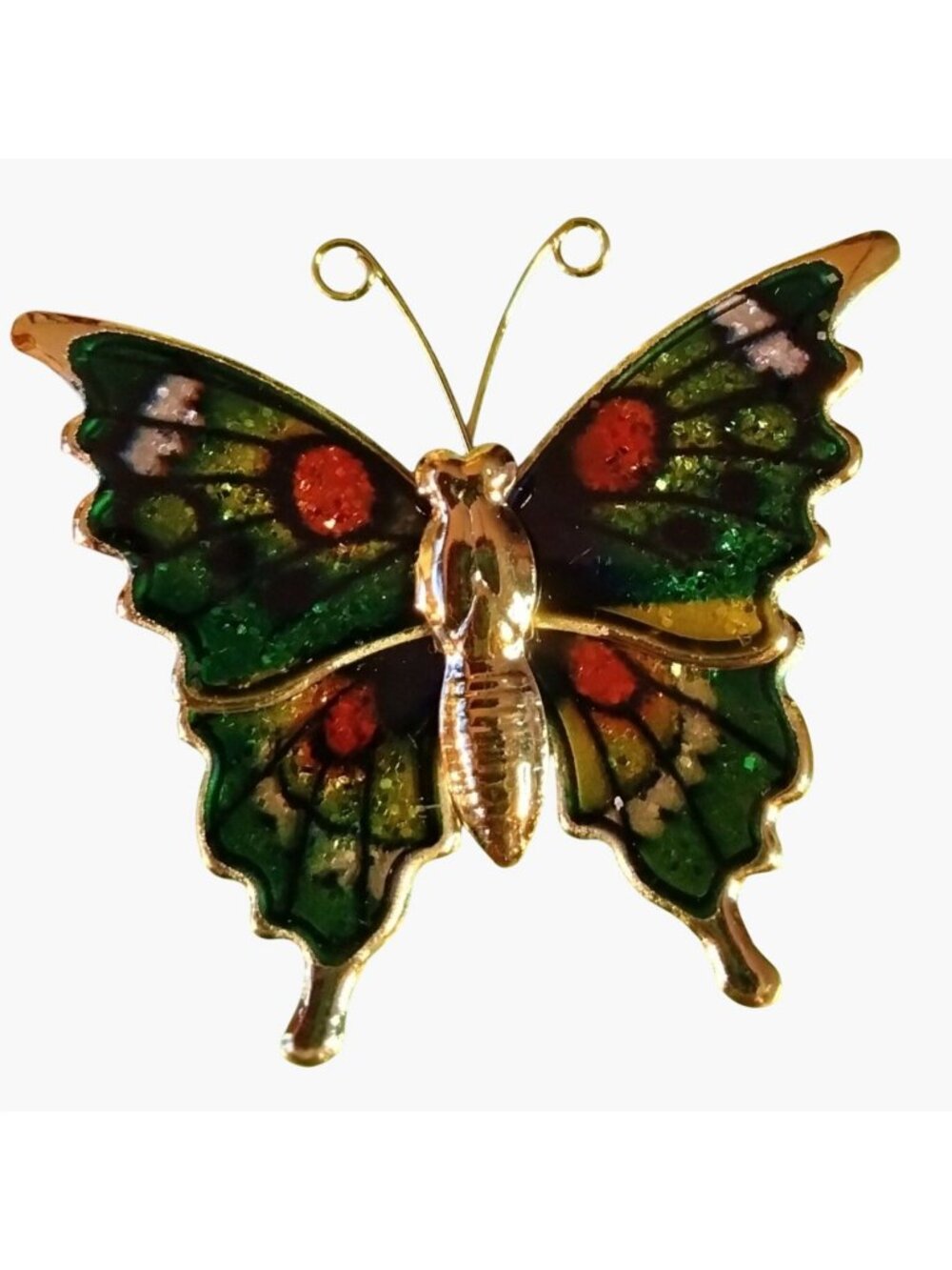 Colorful Enamel Butterfly Pin Green Gold Tone Vibrant Decorative Jewelry Boho